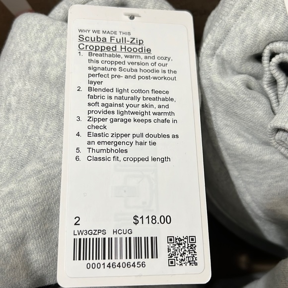 Lululemon Scuba Full Zip Cropped Hoodie Heathered Core Ultra Light Gray - Picture 3 of 5